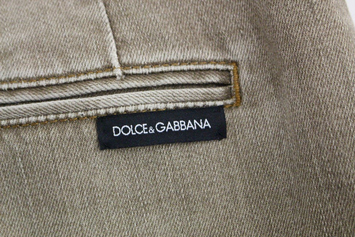 Beige Cotton Cropped Chinos Jeans Pants