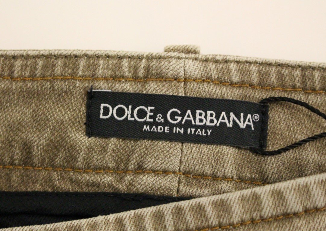 Beige Cotton Cropped Chinos Jeans Pants