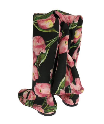 Pink Tulip Print Cutout Socks Boots