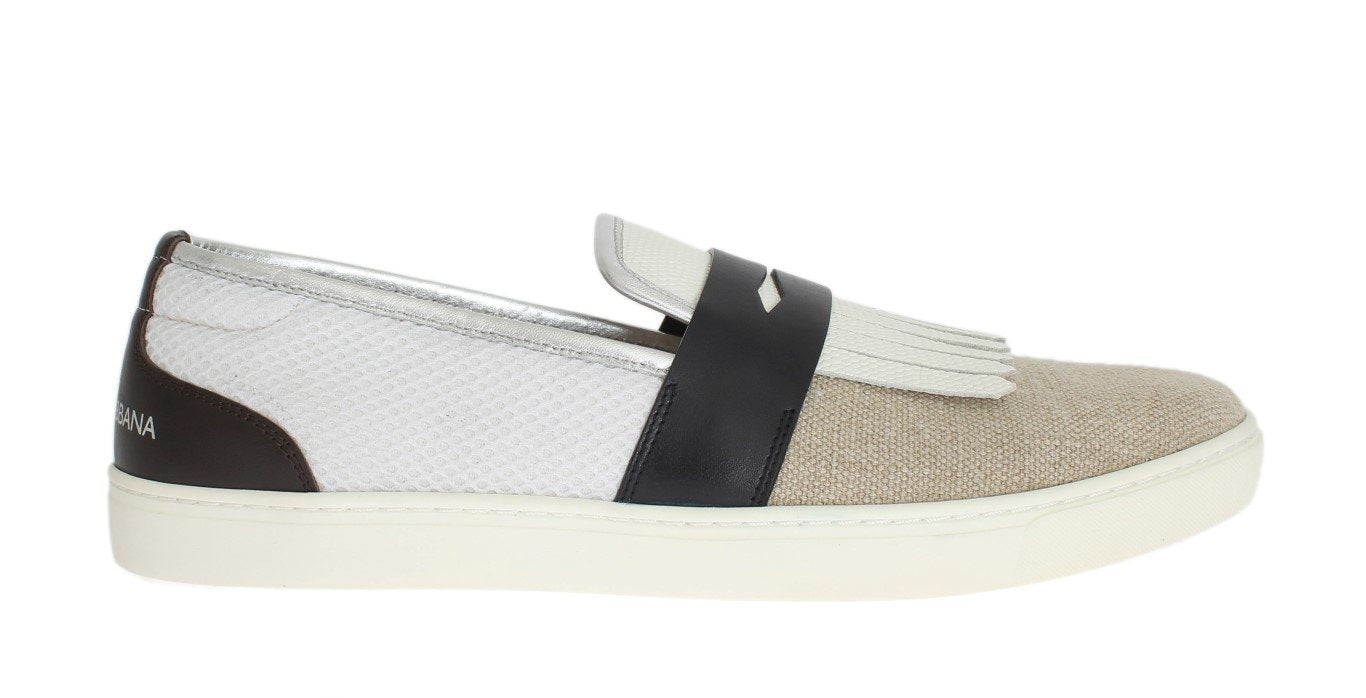 Beige White Linen Iguana Sneakers