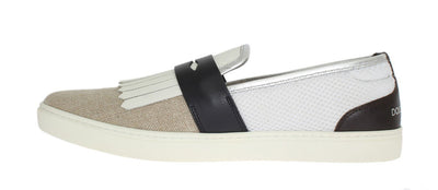 Beige White Linen Iguana Sneakers