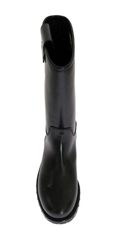 Black Leather Mid-Calf Logo Boots
