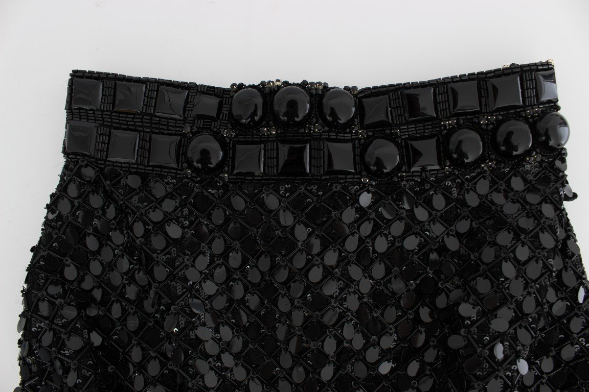 Black Crystal Sequined Mini Shorts