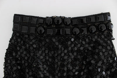 Black Crystal Sequined Mini Shorts