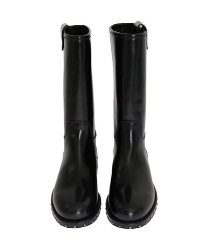 Black Leather Mid-Calf Logo Boots