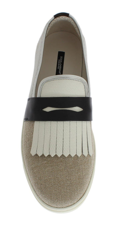 Beige White Linen Iguana Sneakers