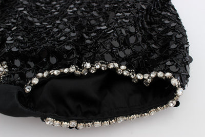 Black Crystal Sequined Mini Shorts