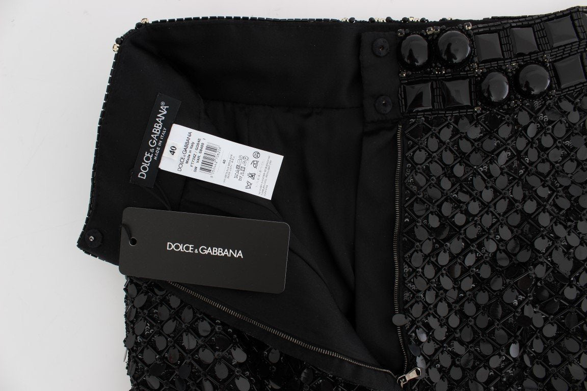 Black Crystal Sequined Mini Shorts
