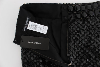 Black Crystal Sequined Mini Shorts