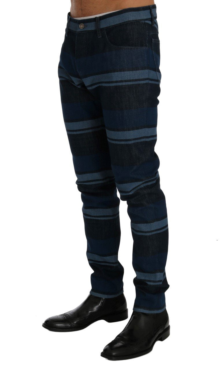 Blue Striped 14 GOLD Slim Fit Cotton Jeans