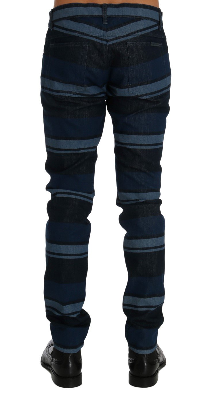 Blue Striped 14 GOLD Slim Fit Cotton Jeans