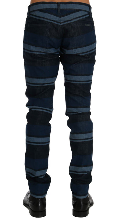 Blue Striped 14 GOLD Slim Fit Cotton Jeans
