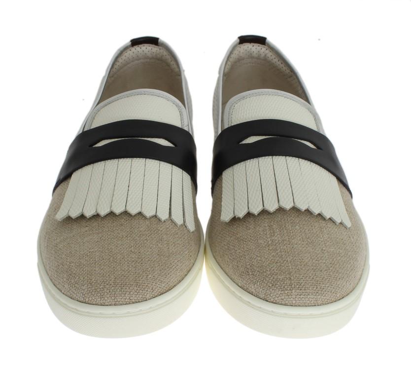 Beige White Linen Iguana Sneakers