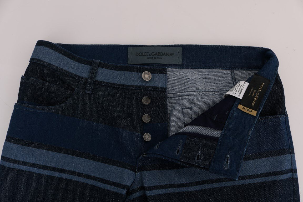 Blue Striped 14 GOLD Slim Fit Cotton Jeans
