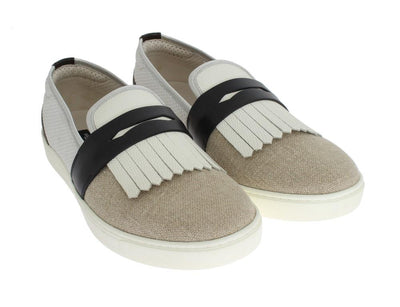 Beige White Linen Iguana Sneakers