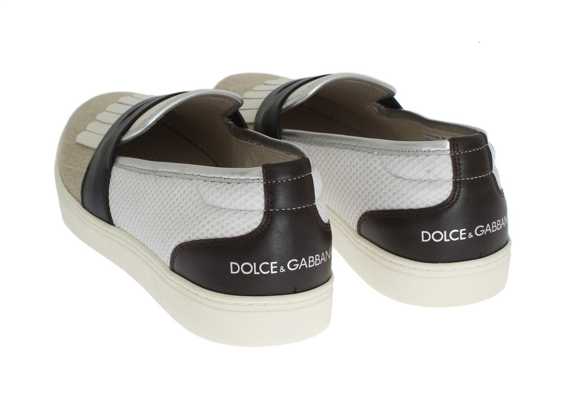 Beige White Linen Iguana Sneakers