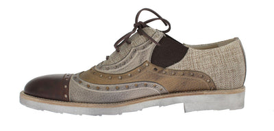 Beige Leather Raffia Wingtip Shoes