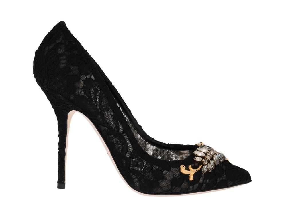 Black Taormina Lace Crystal Pumps