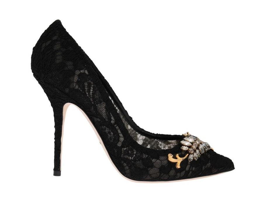 Black Taormina Lace Crystal Pumps