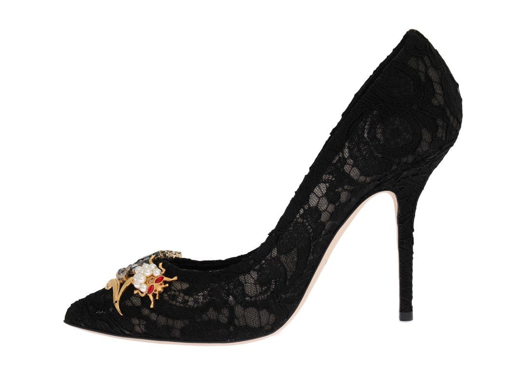 Black Taormina Lace Crystal Pumps