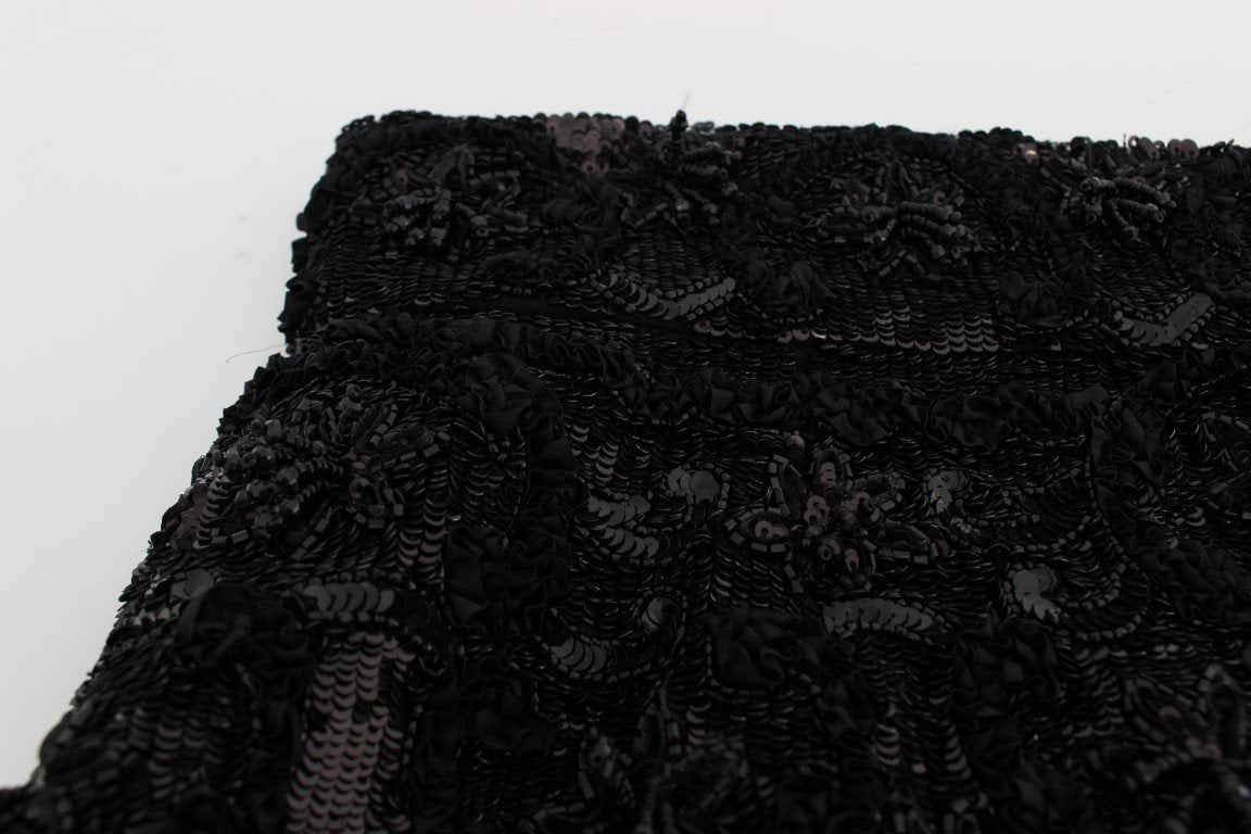 Black Crystal Sequined Mini Shorts
