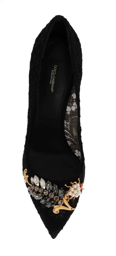 Black Taormina Lace Crystal Pumps