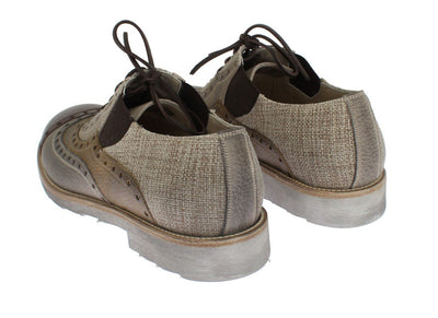 Beige Leather Raffia Wingtip Shoes
