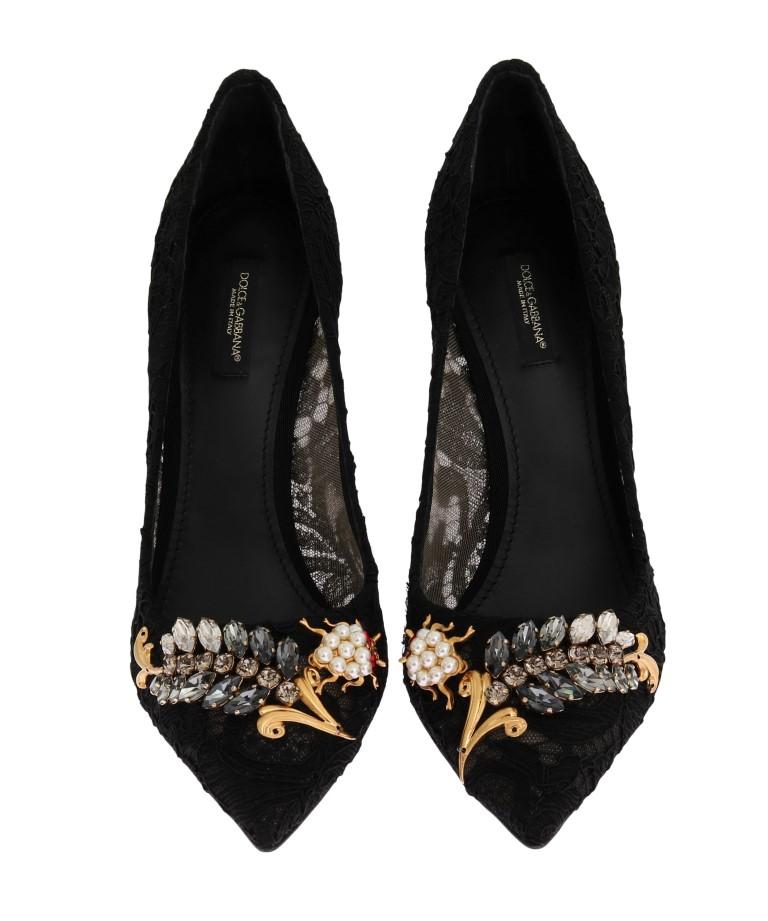 Black Taormina Lace Crystal Pumps