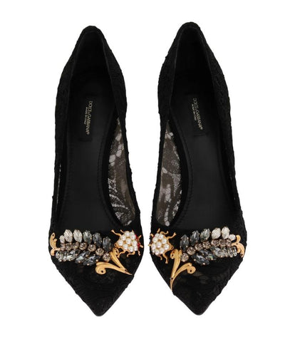 Black Taormina Lace Crystal Pumps