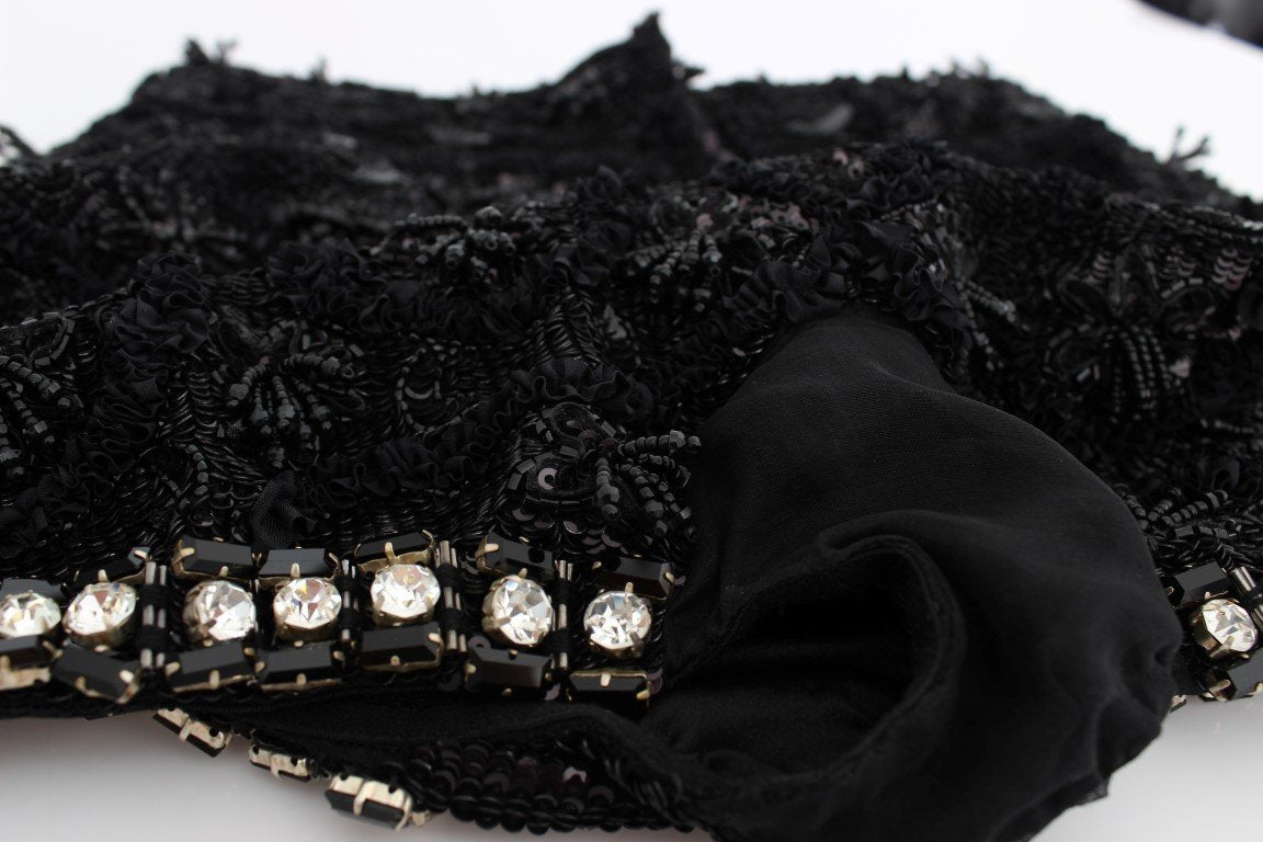 Black Crystal Sequined Mini Shorts