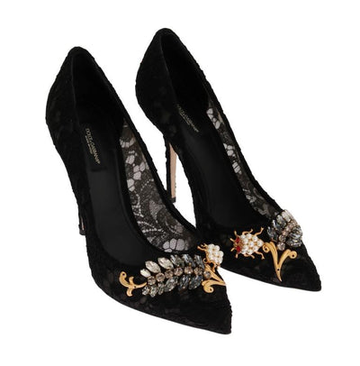 Black Taormina Lace Crystal Pumps