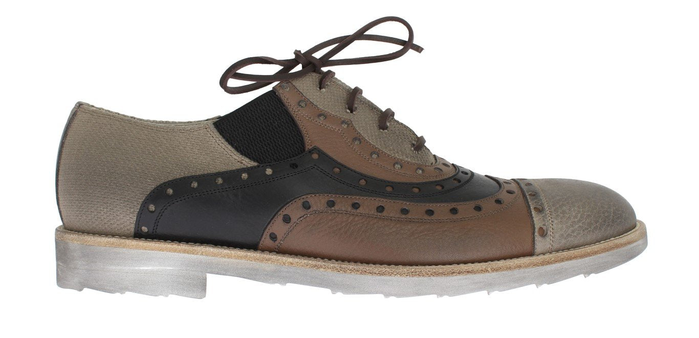 Beige Brown Leather Wingtip Shoes