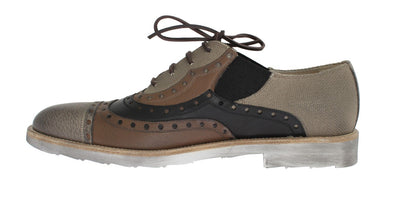 Beige Brown Leather Wingtip Shoes