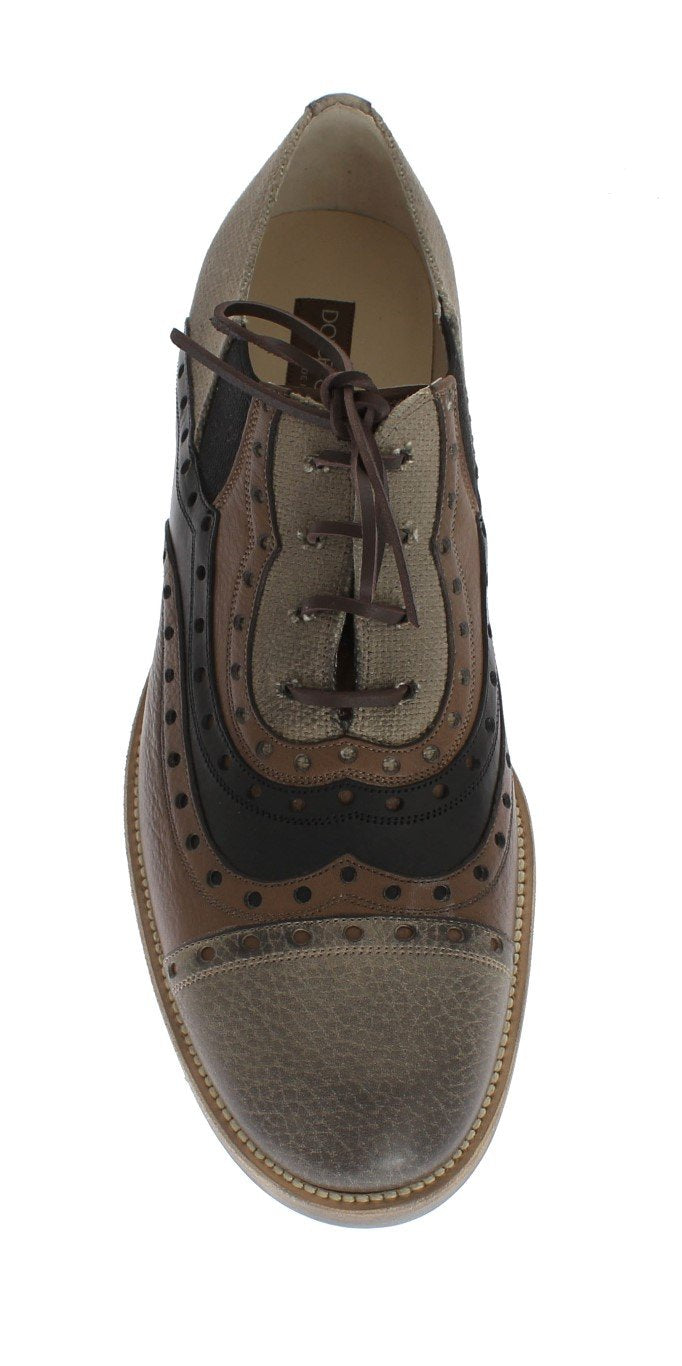 Beige Brown Leather Wingtip Shoes