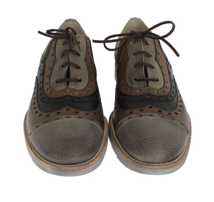 Beige Brown Leather Wingtip Shoes
