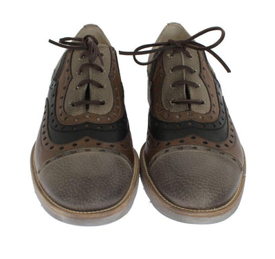 Beige Brown Leather Wingtip Shoes