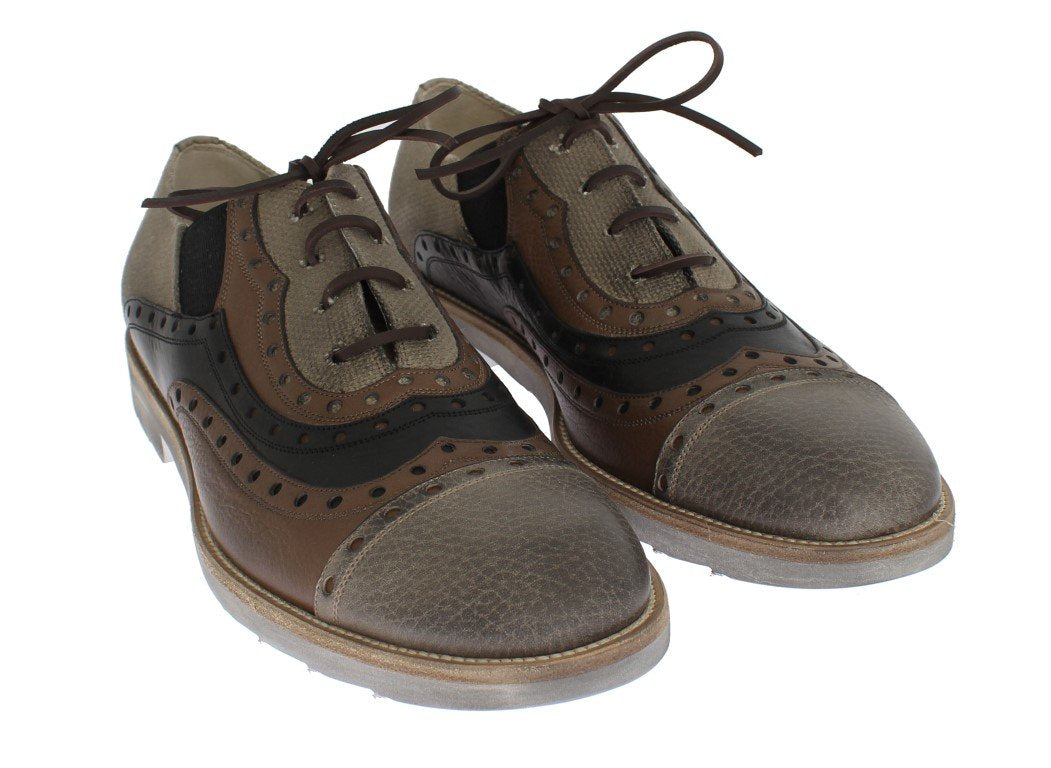 Beige Brown Leather Wingtip Shoes