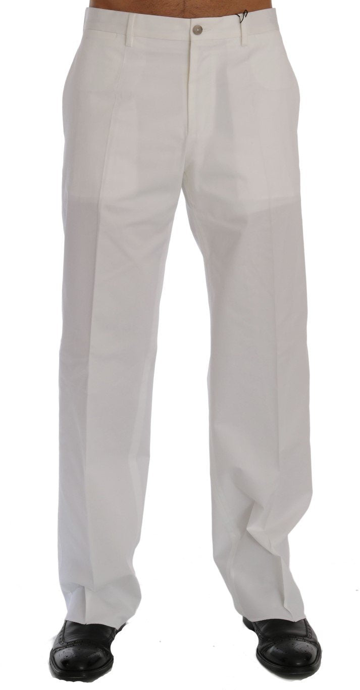 White Cotton Stretch Straight Fit Pants