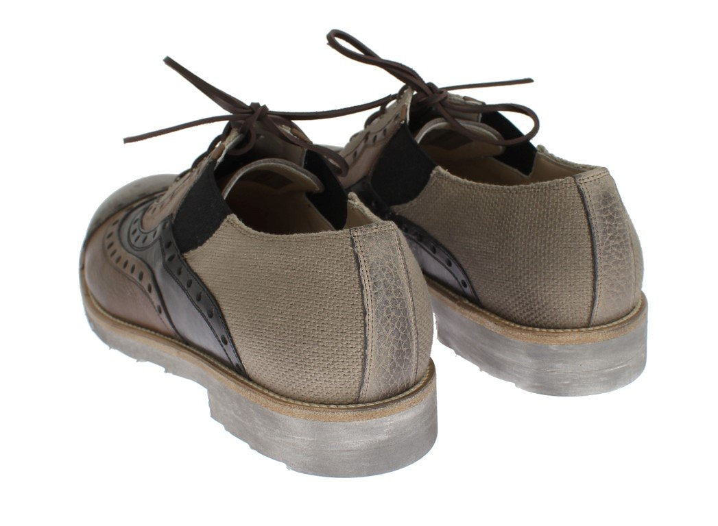 Beige Brown Leather Wingtip Shoes