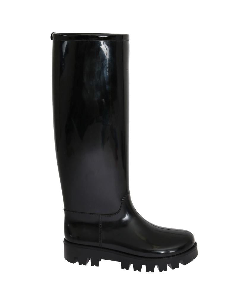 Black Rubber Rain Knee Boots