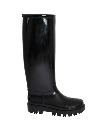 Black Rubber Rain Knee Boots