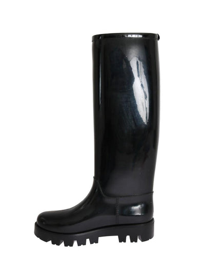Black Rubber Rain Knee Boots