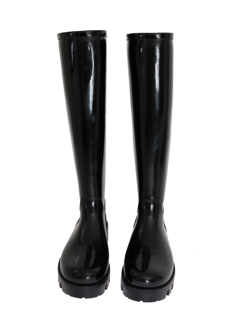 Black Rubber Rain Knee Boots