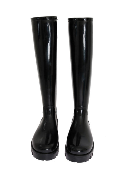 Black Rubber Rain Knee Boots