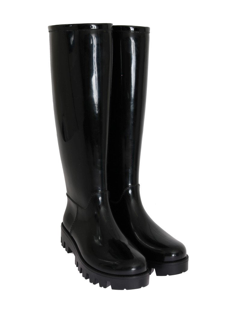 Black Rubber Rain Knee Boots