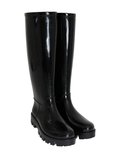 Black Rubber Rain Knee Boots