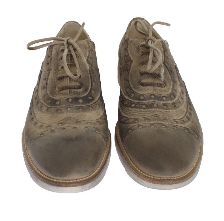 Beige Leather Wingtip Shoe