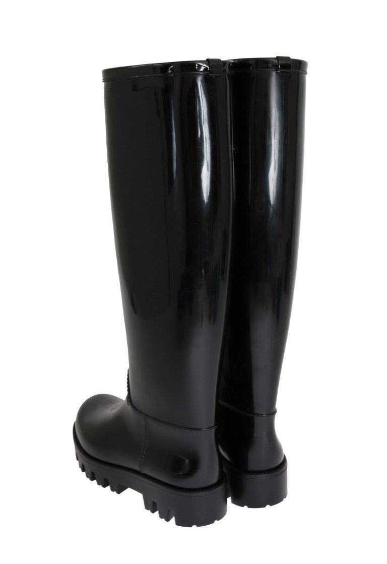 Black Rubber Rain Knee Boots