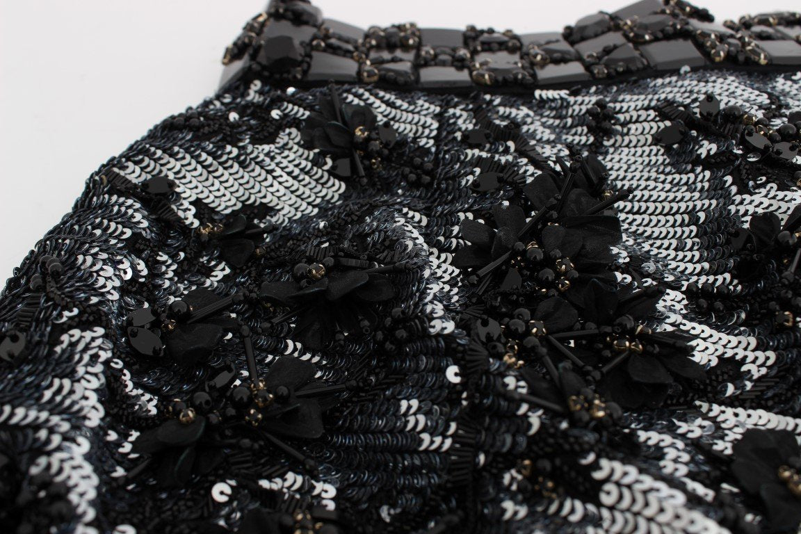 Black Silver Sequined Mini Shorts