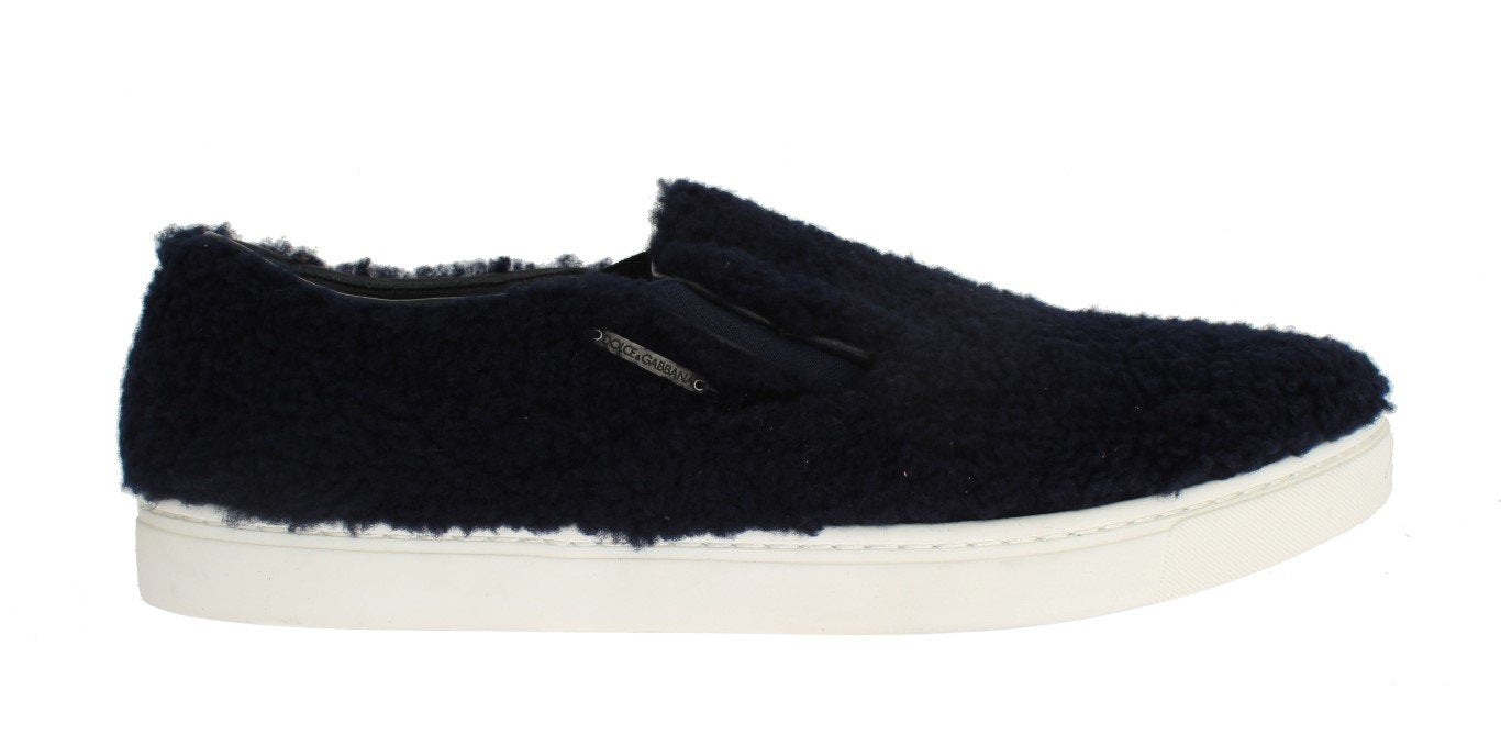 Blue Wool Leather Logo Sneakers